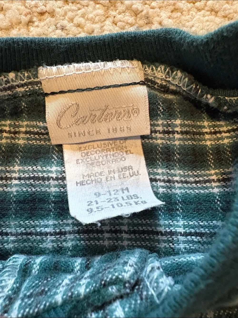Carter's Green Plaid One-Piece Bodysuit with Raccoon Appliqués